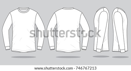 Blank White Long Sleeve T-Shirt For Template On Gray Background.Front, Back and Side View, Vector File.