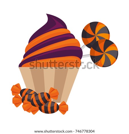 sweet candies and cupcake halloween icon