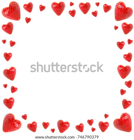 Strawberry heart background frame isolated on white.