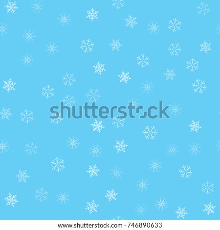 Christmas abstract background from white snowflakes on blue. Seamless pattern for design cards, posters, greeting for the new year. Vector illustration.