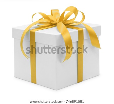 Christmas and New Year's Day , Open yellow gift box white background with clipping path Royalty-Free Stock Photo #746891581