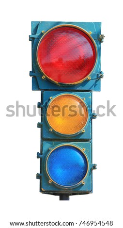 Vintage Traffic lights isolated on white background this has clipping path.