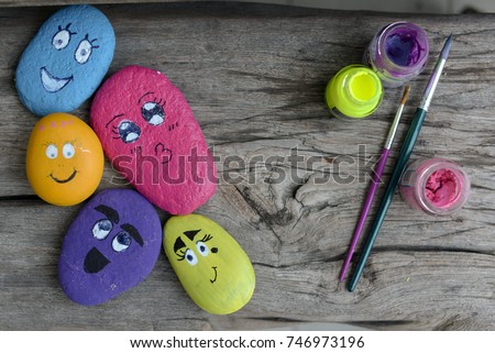 brushes and funny faces.kids craft Royalty-Free Stock Photo #746973196