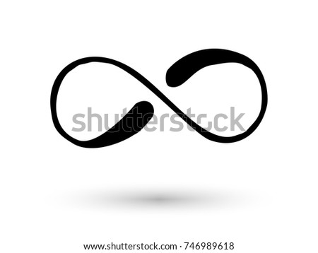 Infinity symbol hand drawn with ink brush. Thin line scribble icon. Modern doodle grunge outline. Cycle, endless, life concept. Graphic design element for card, logo, tattoo. Vector illustration.