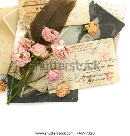 Vintage background - old postcards (1890-1925), photo, flowers