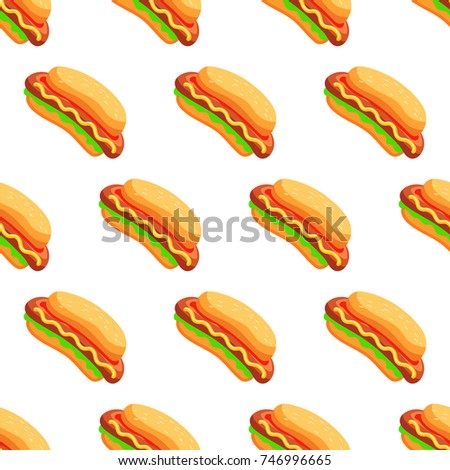 Vector seamless pattern with hot dog. Can be used for textile, website background, book cover, packaging. Vector seamless pattern  Illustration Template