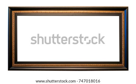 Beautiful wooden golden picture frame vintage style on white background