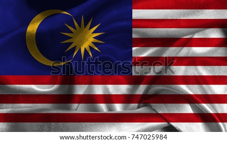Realistic flag of Malasia on the wavy surface of fabric. This flag can be used in design.