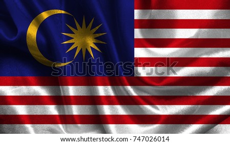 Realistic flag of Malasia on the wavy surface of fabric. This flag can be used in design.