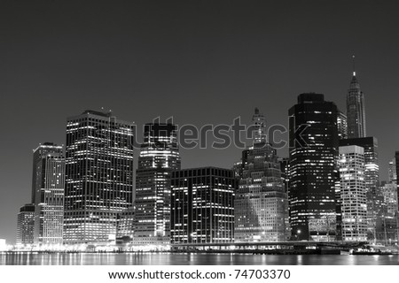 Lower Manhattan Skyline At Night From Brooklyn, New York City