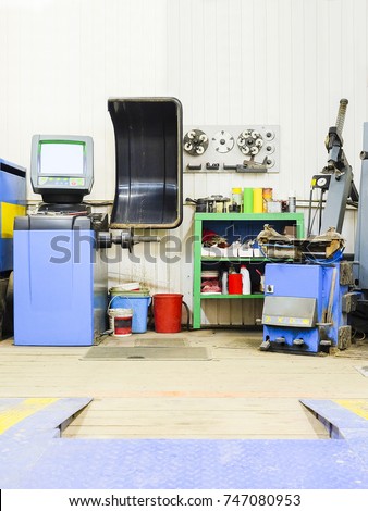 tyre repair equipment in a car repair station