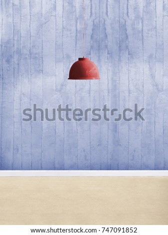 blue stone wall empty interior decoration modern red lamp and wooden floor concept, decorative and background for home office