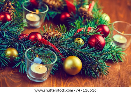 New Year's still-life, Christmas toys and candles