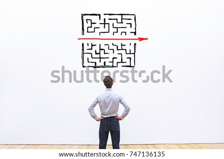 problem and solution concept, business man thinking about exit from complex labyrinth Royalty-Free Stock Photo #747136135
