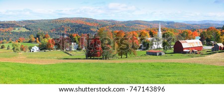 Panoramic view of rural Vermont in autumn time. Royalty-Free Stock Photo #747143896