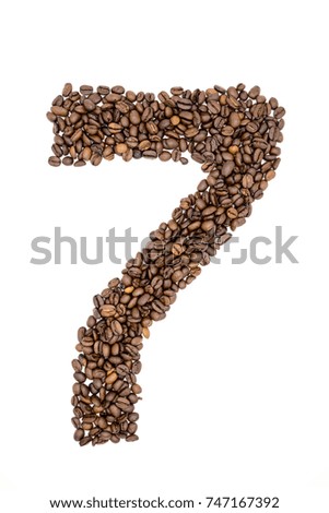 Coffee beans number 7 isolated on the white