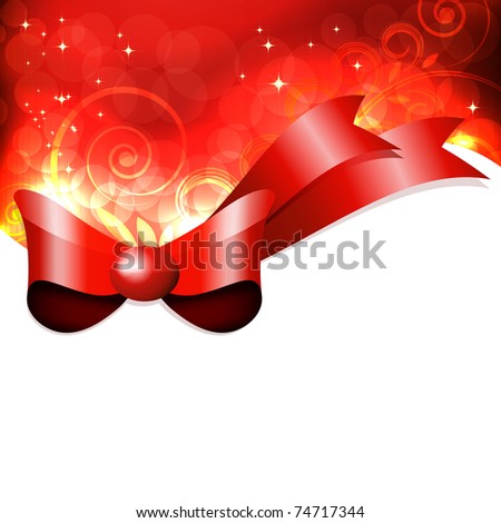 Red gift bow with floral curl.