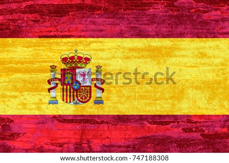 Spain Flag on wood texture background. National Concept