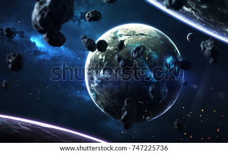 Science fiction wallpaper. Planetary system thousands light years far away from Earth. Elements of this image furnished by NASA