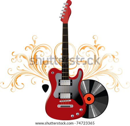 Red guitar on white background