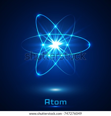 Vector shining neon lights atom model. Royalty-Free Stock Photo #747276049