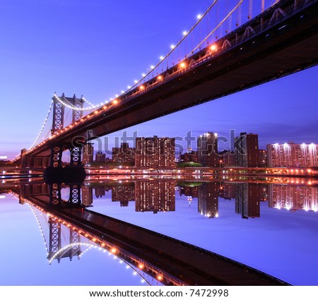  Manhattan Bridge and Manhattan skyline At Night