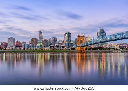 Cincinnati, Ohio, USA downtown skyline on the river.