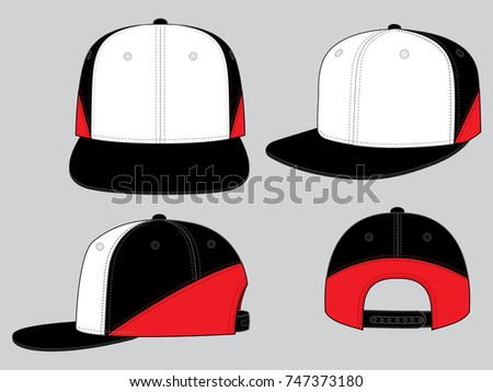 White-Black-Red Hip Hop Cap With Adjustable Snap Back Closure Design On Grey Background.