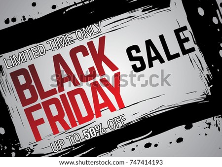 Black friday sale. Abstract grunge black brush stroke and round frame. Vector illustration
