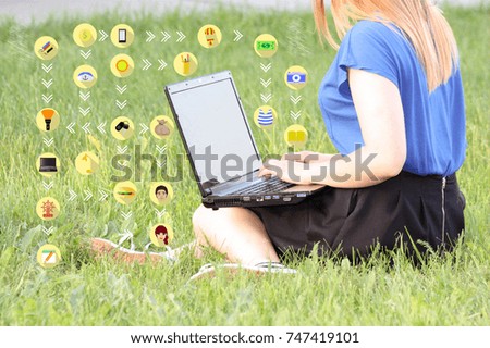 female thought concept. girl and computer. photo for your design