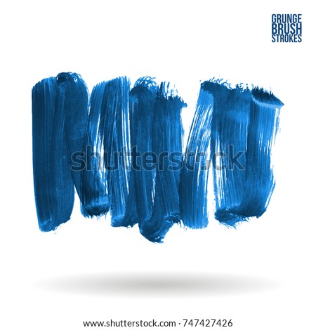 Blue brush stroke and texture. Grunge vector abstract hand - painted element. Underline and border design.