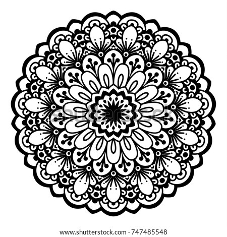  Abstract design black white element. Round mandala in vector. Graphic template for your design. Circular pattern.