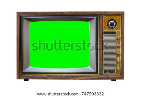 Classic Vintage Retro Style old  television with cut out screen,old  television on  isolated background.television with  green screen.