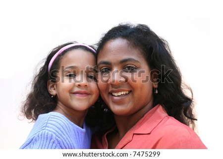 A mother with her daughter on white background
