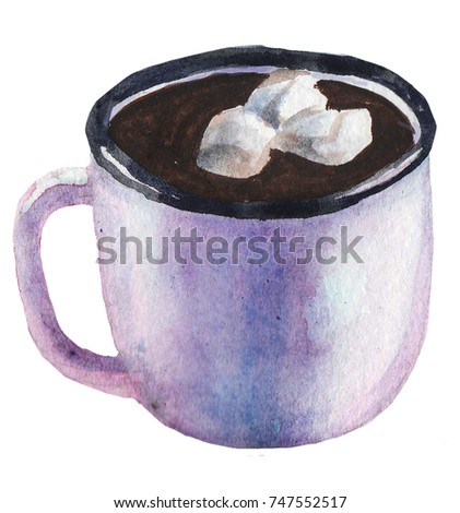 Watercolor hot chocolate cup