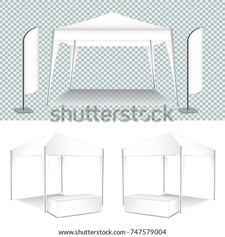 Promotional advertising outdoor event tent , Folding white tent and J flags Royalty-Free Stock Photo #747579004