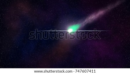 Comet in outer space. Artistic visualization. Space. A stars, planets, nebulas.