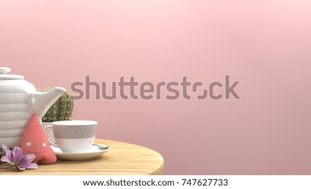 Cup and teapot on wooden table nice picture in the pink room sweet color valentines day flower pink pastel