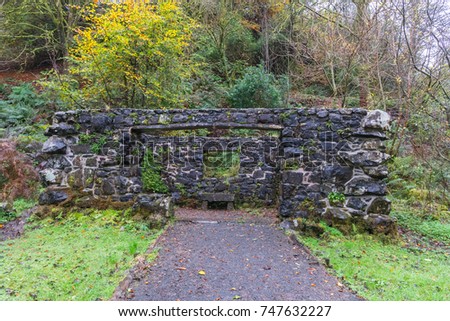 Castle Semple, Lochwinnoch, Scotland-October 28, 2017: Nature Trail at Castle Semple that contains many interesting ruins one of which is the Fog House thought to be mid 19th Century. 