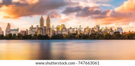 New York Upper West Side skyline at sunset as viewed from Central Park Royalty-Free Stock Photo #747663061