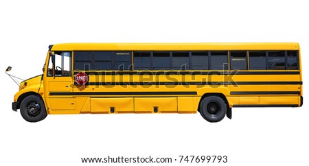 School bus waiting for children isolated on white with clipping path