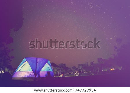 asian travel relax in the holiday. . camping on the Mountain. Sleep in a tent watch stars at night . Thailand