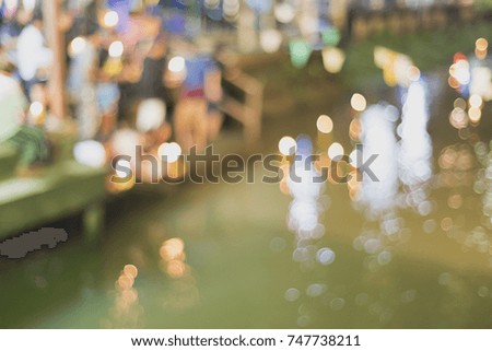 The colorful blurry and festival Loy kratong day in Thailand.