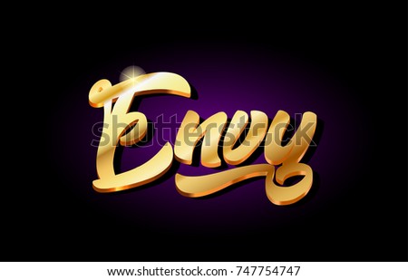envy word text logo in gold golden 3d metal beautiful typography suitable for banner brochure design