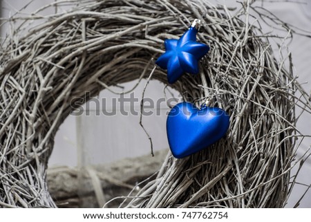 Christmas wreath, blue heart