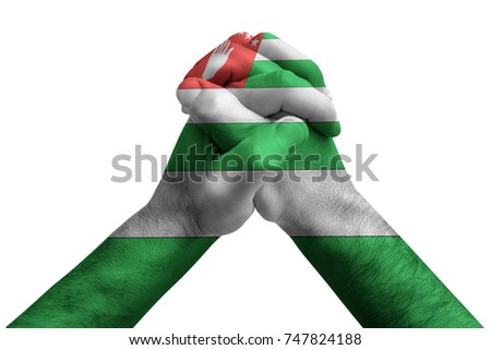 Fist painted in colors of Abkhazia flag, fist flag, country of Abkhazia