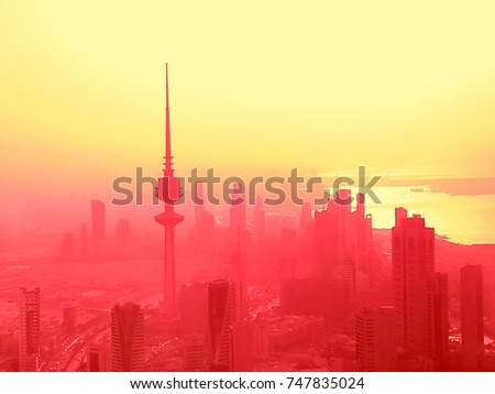 Warm Colors Skyline Of Kuwait City At Dusk Royalty-Free Stock Photo #747835024