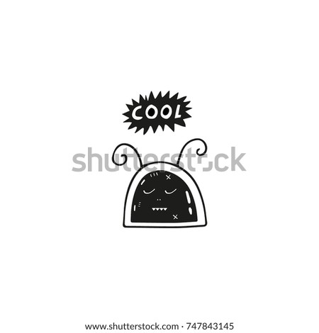 Vector hand drawn cute monster. Print, illustration, elements for design and other.