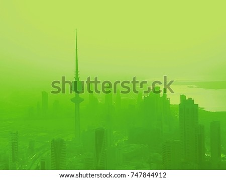 Green  Skyline Of Kuwait City At Dusk