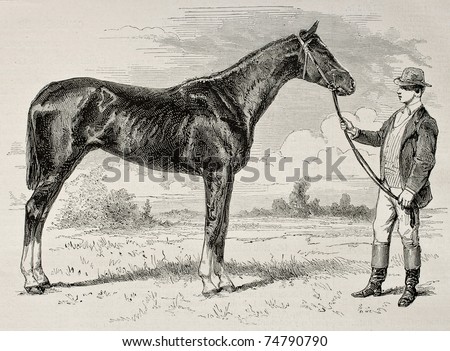 Old illustration of The Earl, winner of  the Grad Prix de Paris in 1868. Created by Janet-Lange and Cosson-Smeeton, published on L'Illustration, Journal Universel, Paris, 1868